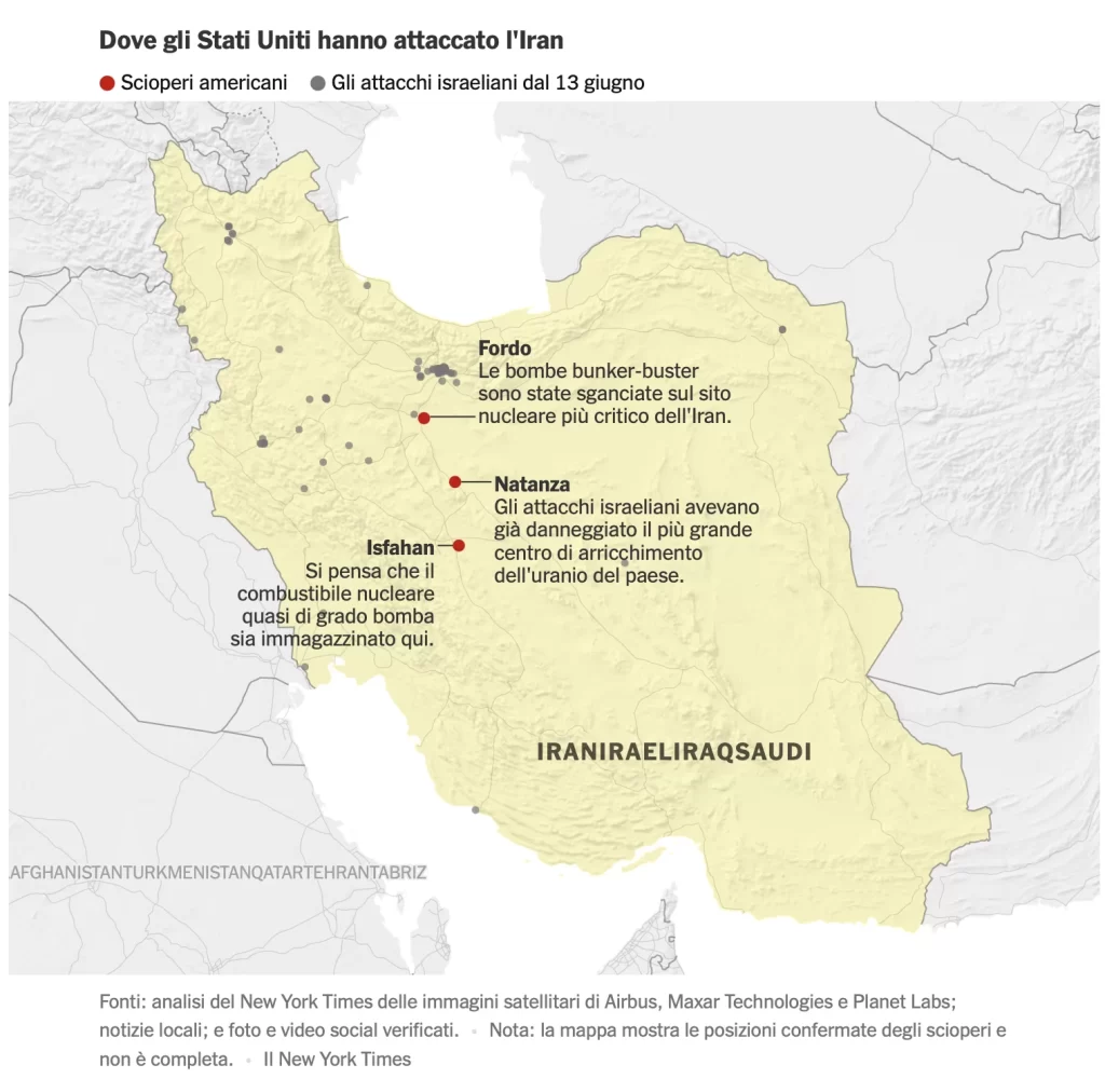 mappa attacchi usa ai siti nucleari iran